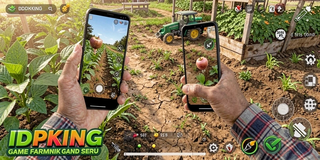 Tampilan gameplay bertani di IDPKING yang menarik dan penuh warna.