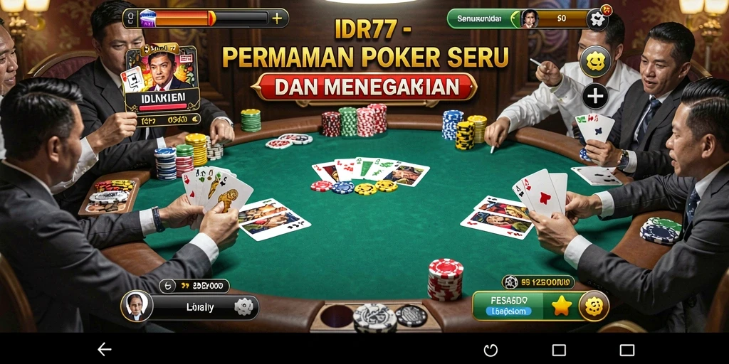 Tampilan nyata permainan poker di IDR77 dengan suasana kasino.
