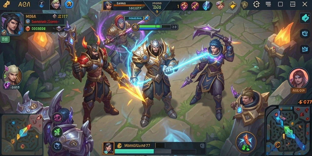 Tampilan aksi seru dalam permainan MANDALA77 di arena MOBA.