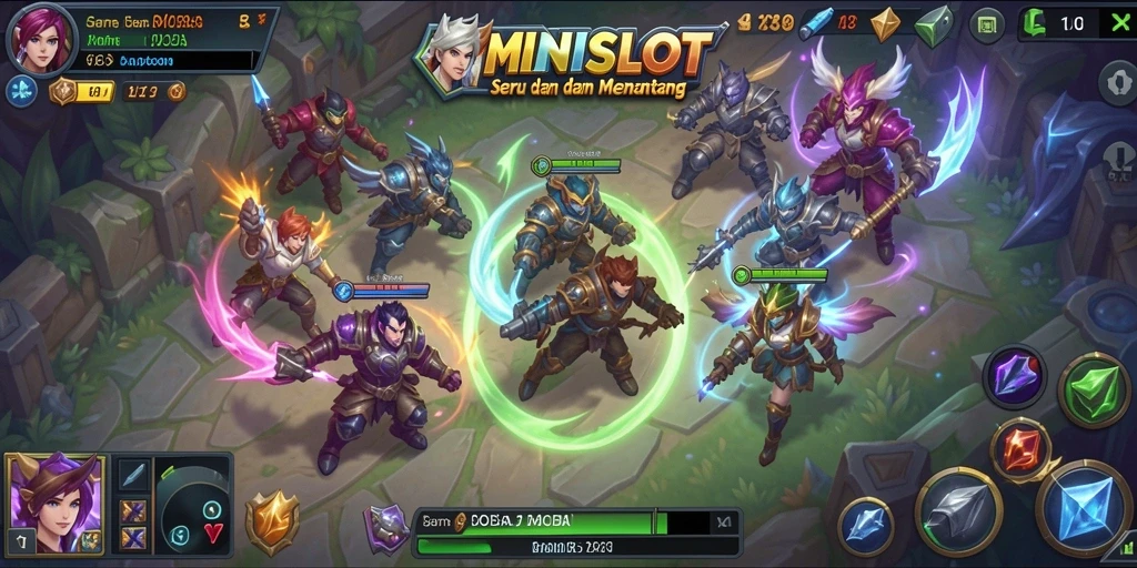 Menampilkan pertarungan seru dalam game MOBA MINISLOT.